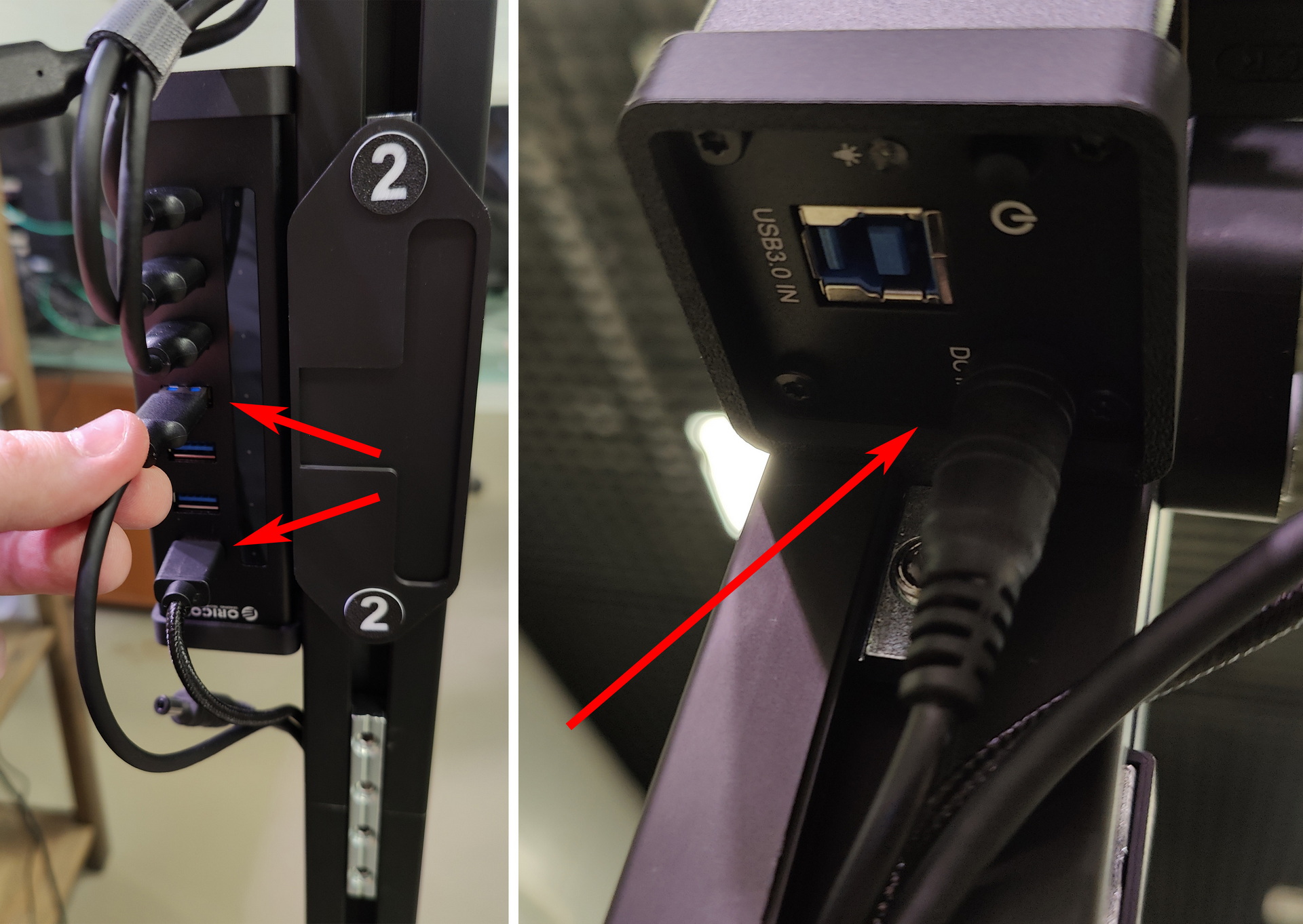 Connecting cables to the USB hub