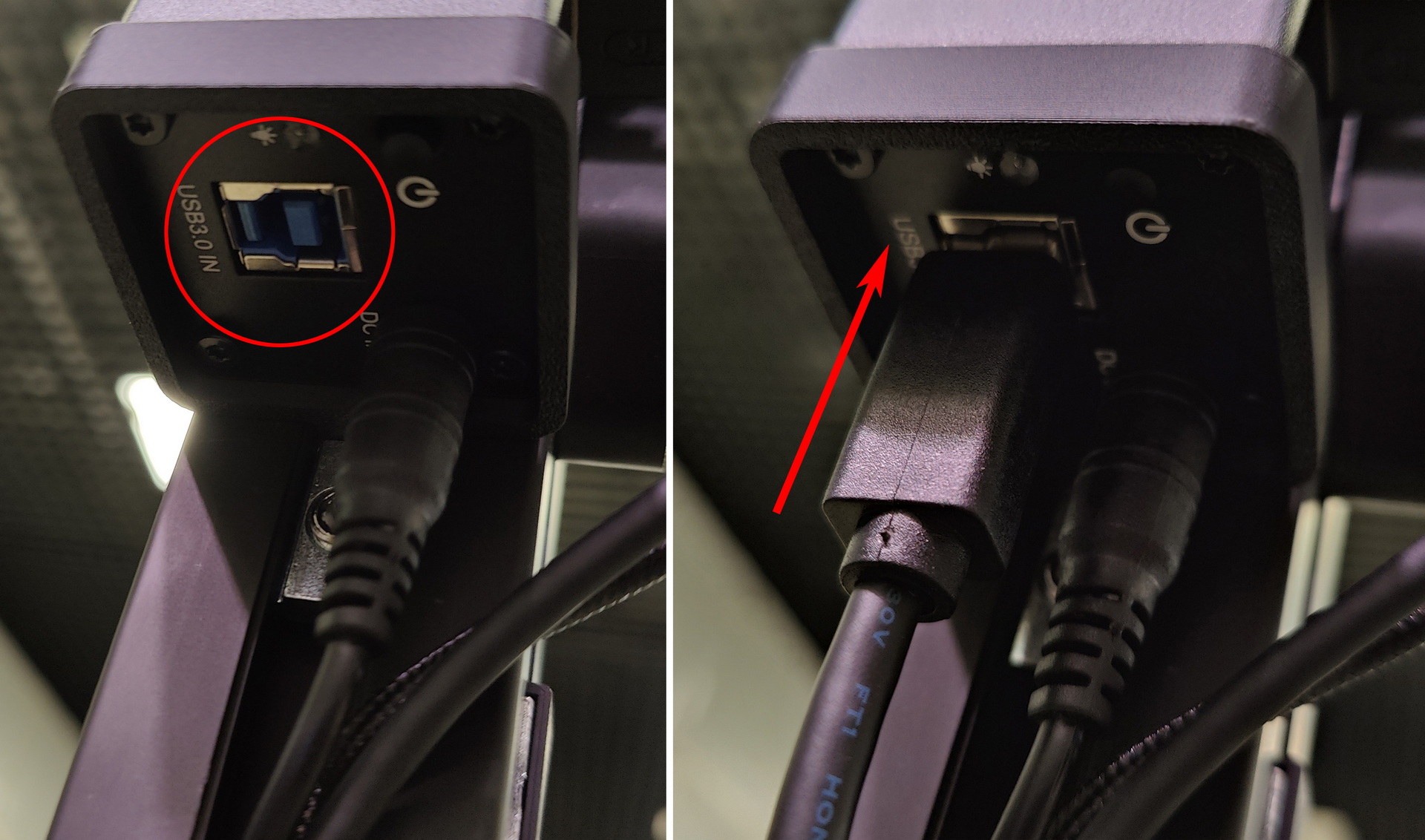 Connecting USB 3.0 Type B cable to the USB hub