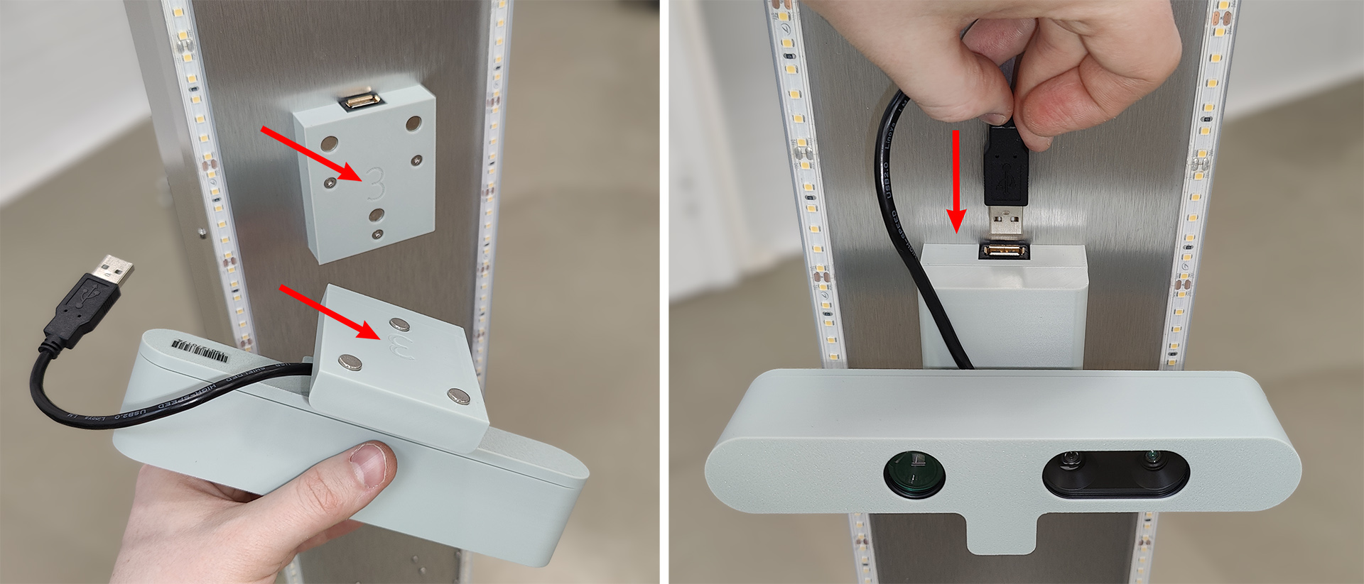Securing and connecting the depth sensors
